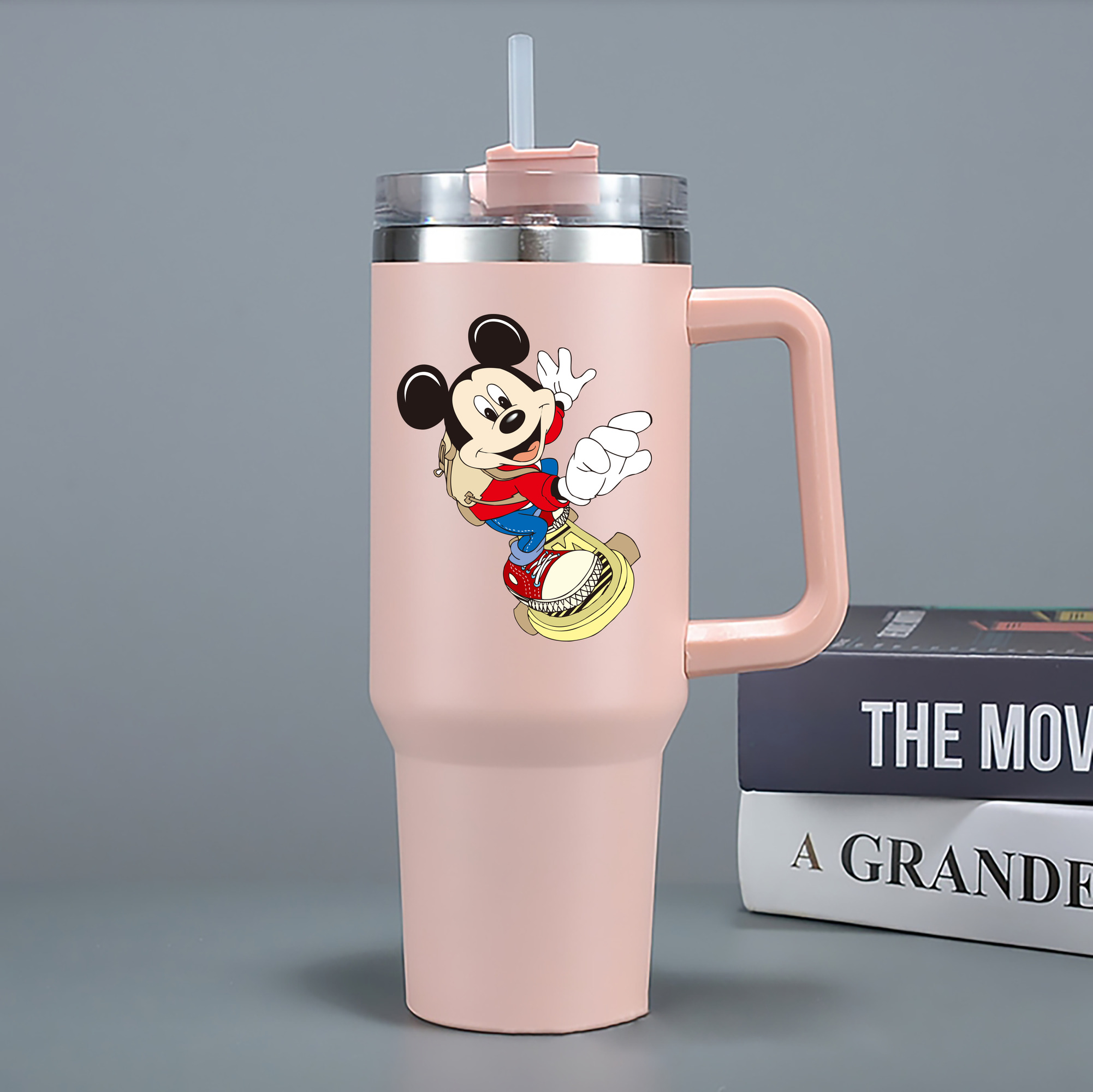 （画像用） ミッキーマウス Mickey Mouse 1200mL車用タンブラー - クリスタルステッカー（プラスチックストロー付き）